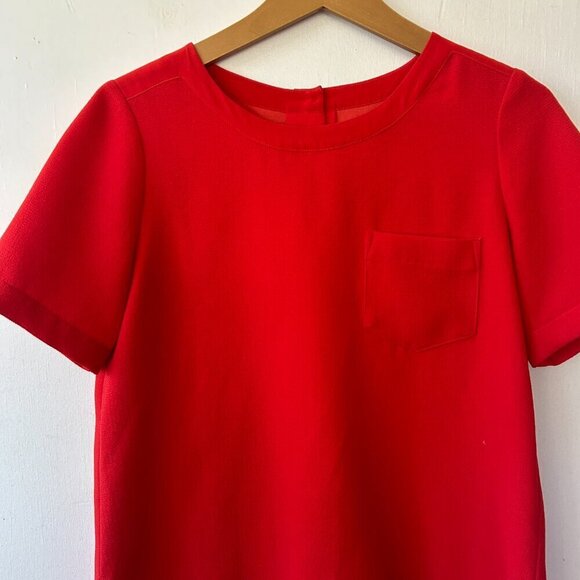 Madewell Blouse Womens Small Red Short Sleeve Rear Button Holiday Pocket Boxy - Picture 3 of 8